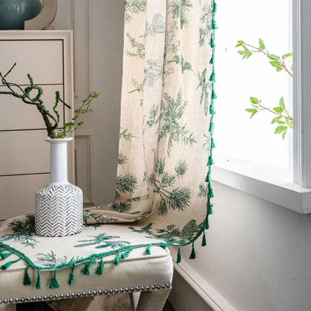 Curtain Linen Bird Pattern Semi-Blackout for Living Room Decor 3