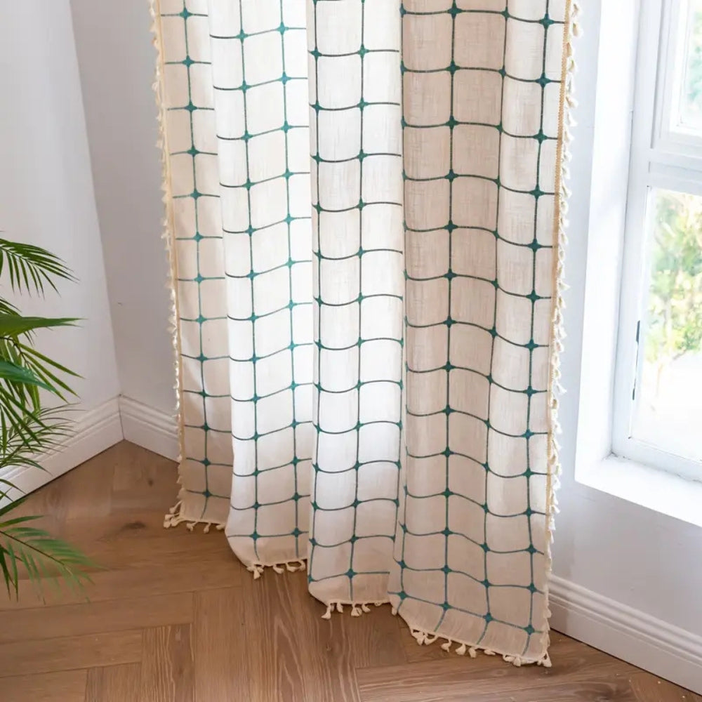 Curtains for Living Room Semi-Blackout Turquoise Embroidery Style 8