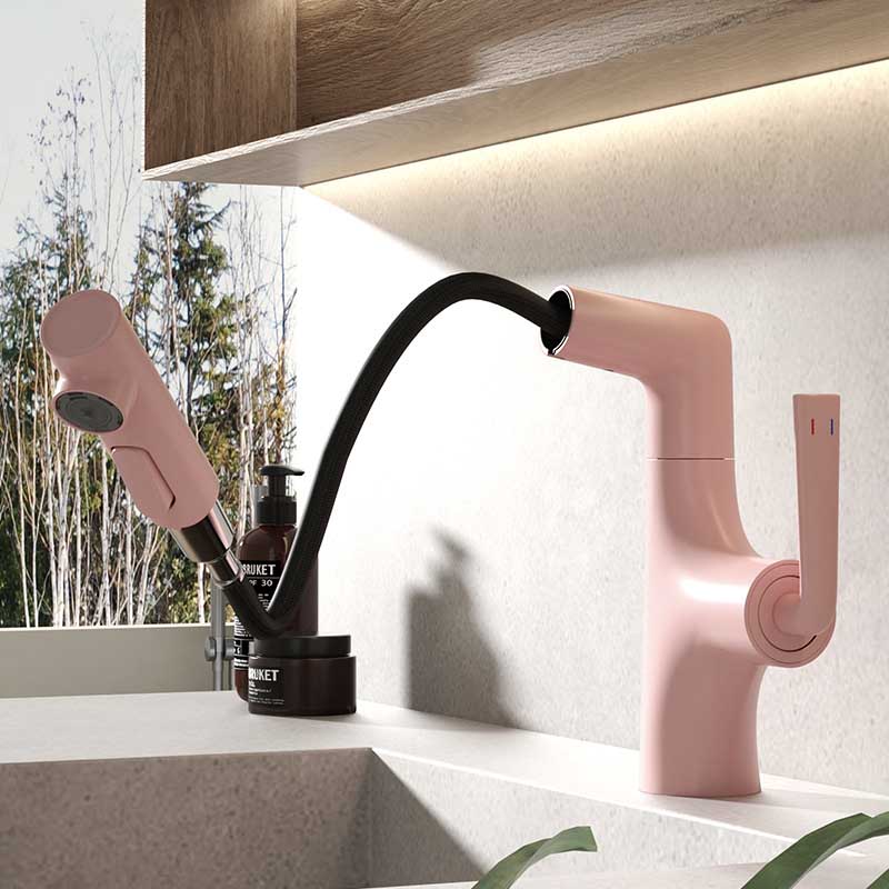 Elegant Brass Kitchen Faucet with Sprayer | Adjustable Height Pull-Out Basin Faucet 10