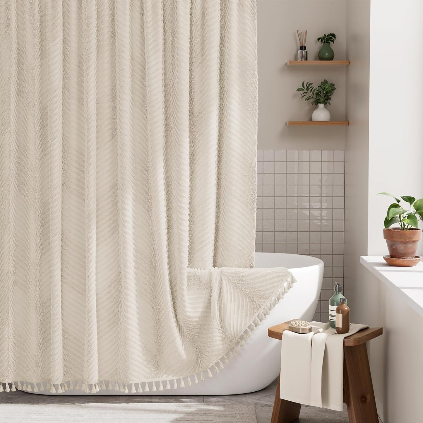 Farmhouse Shower Curtain with Tassel Accents & Tufted Design | Boho Chic Bathroom Decor for Stylish Makeover 10