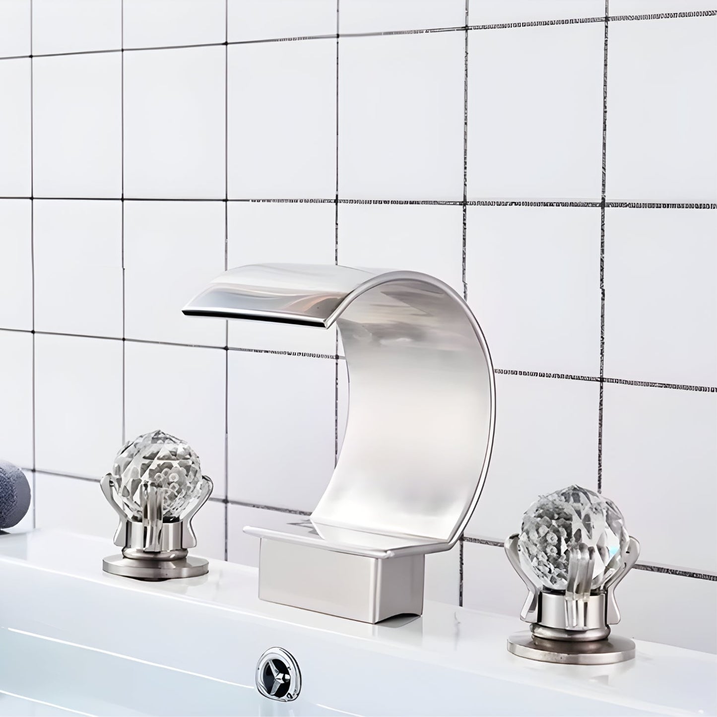 Halle | Bathroom Faucet with Waterfall Spout & Crystal Handles | Elegant Design for a Serene Bathroom Experience 8