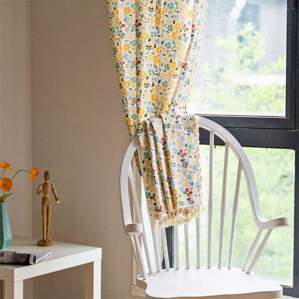 Sheer Curtain Cotton-Linen Blend Semi-Blackout Tassel Design 5