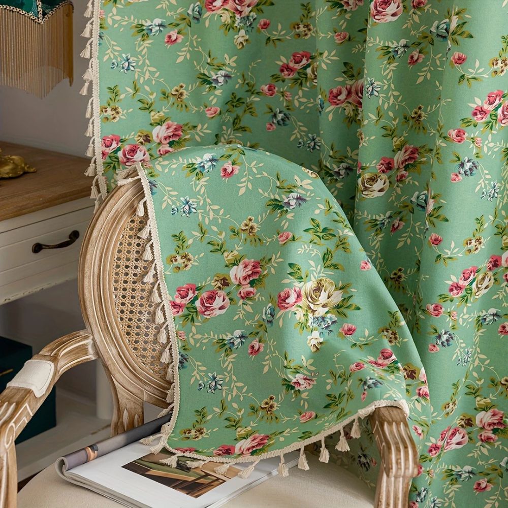 Sheer Curtains Rose Floral Tassel Design Lightweight Microfiber 8