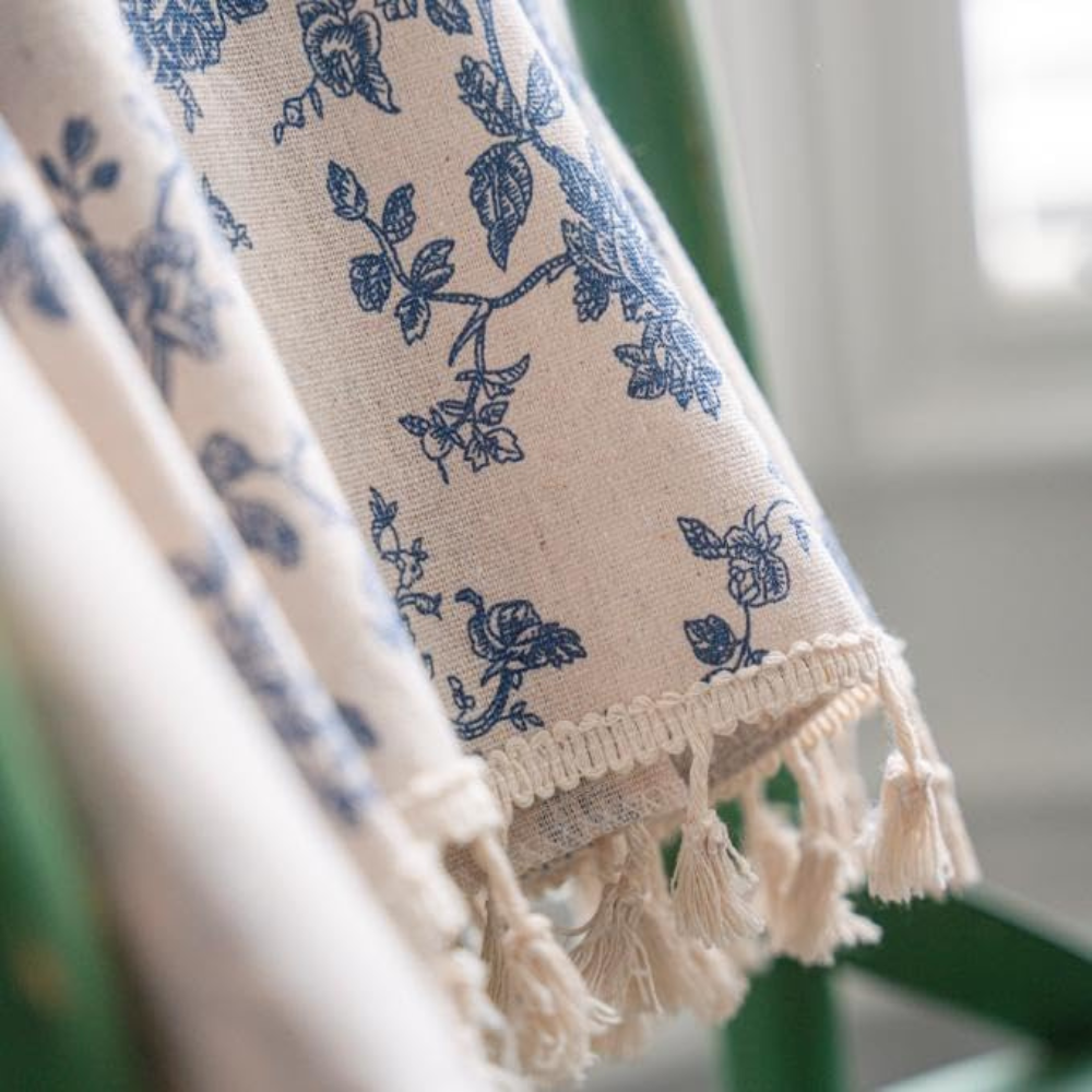 Sheer Curtains for Living Room Blue Rose Floral Semi-Sheer Design 4