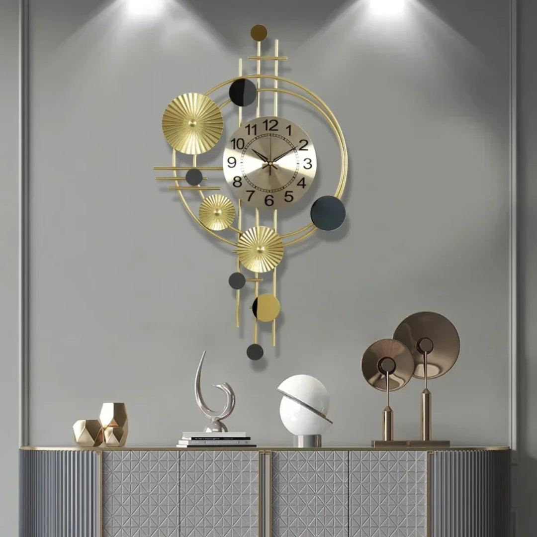 Wall Clock Decor Gold Orbit Design Elegant Modern Style 3