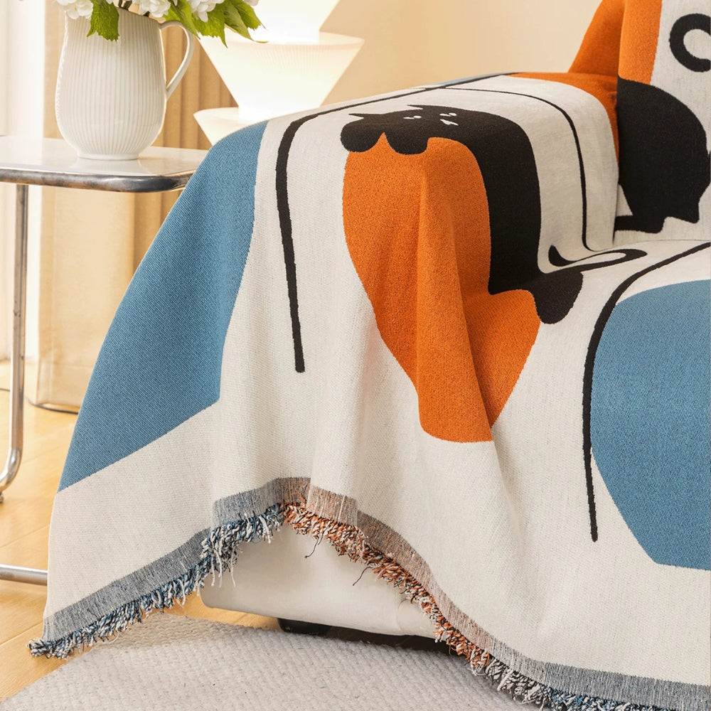 Woven Sofa Cover Cat Print Durable Soft Furniture Protector 5