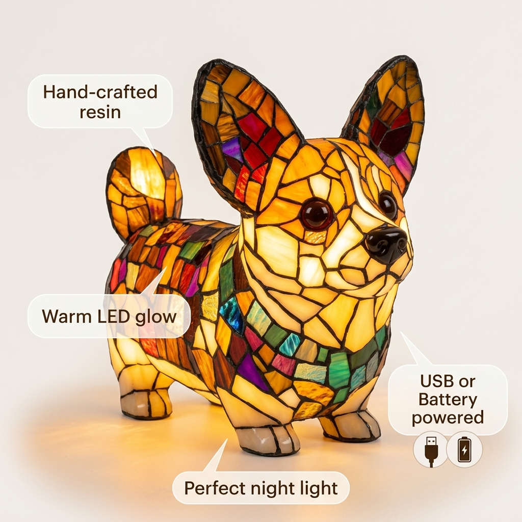 Standing Corgi LED Mosaic Night Light - Resin Animal Lamp