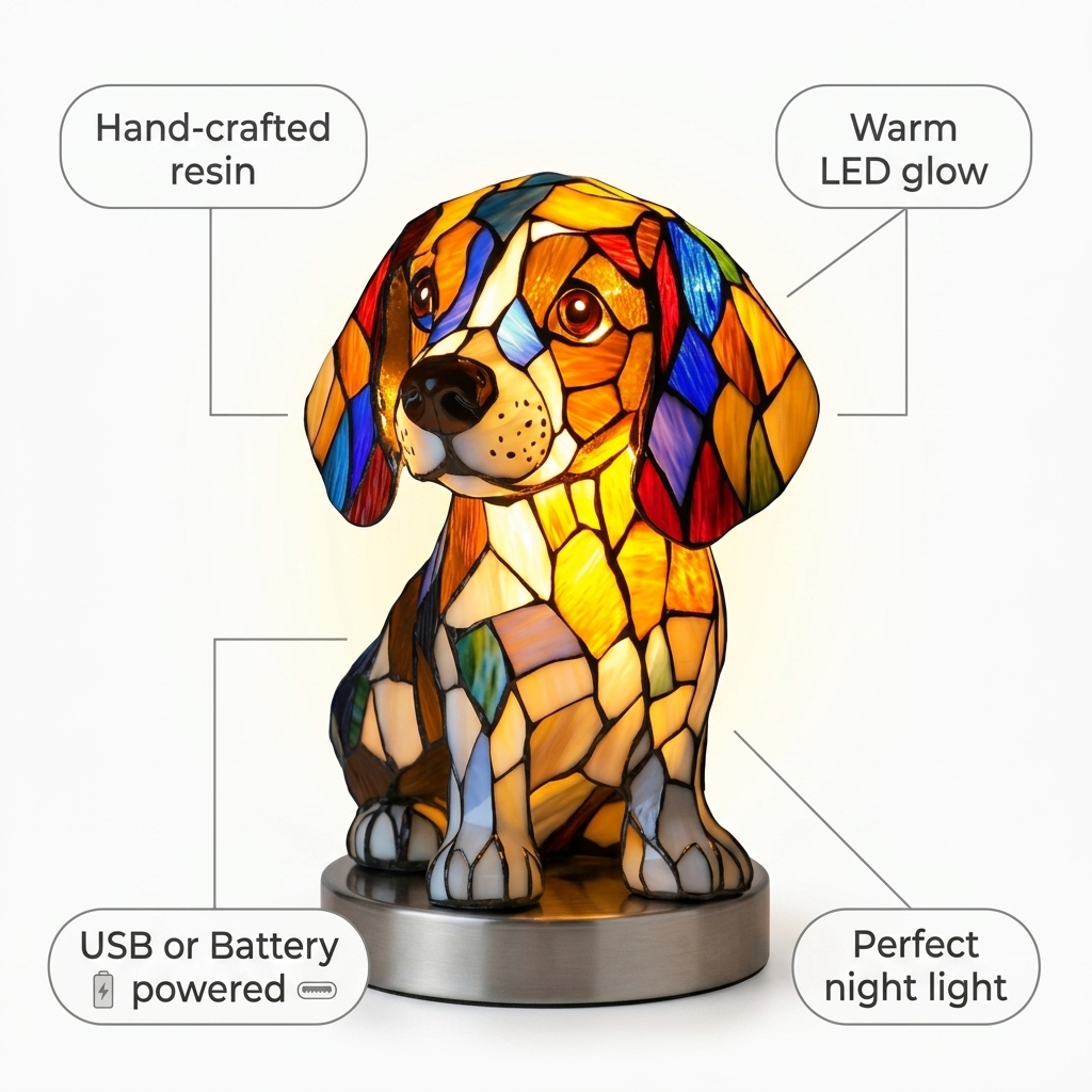 Beagle LED Mosaic Night Light - Resin Animal Lamp