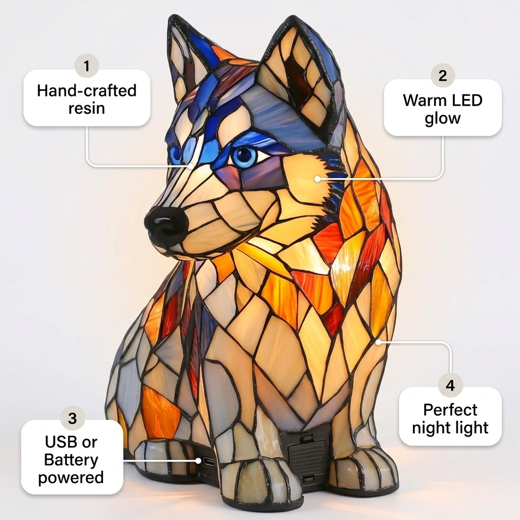 Husky LED Mosaic Night Light - Resin Animal Lamp