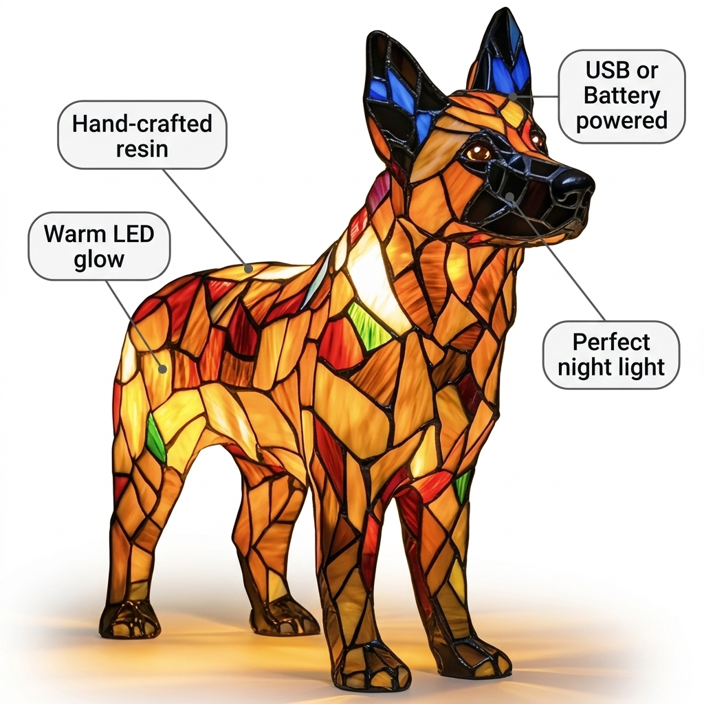 German Shepherd LED Mosaic Night Light - Resin Animal Lamp