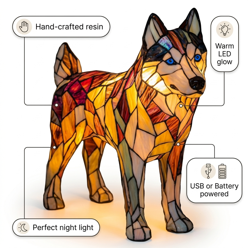 Husky Standing LED Mosaic Night Light - Resin Animal Lamp