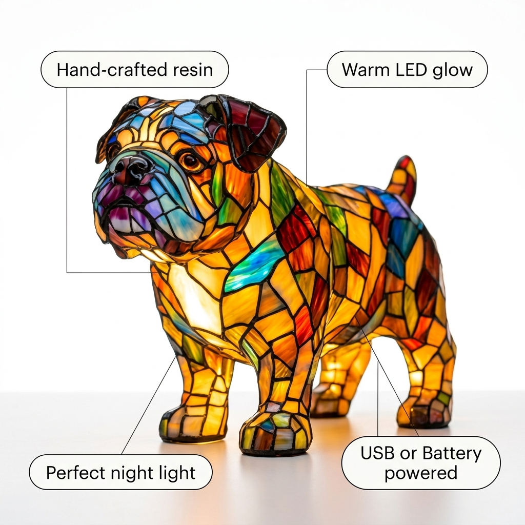 British Bulldog Standing LED Mosaic Night Light - Resin Animal Lamp