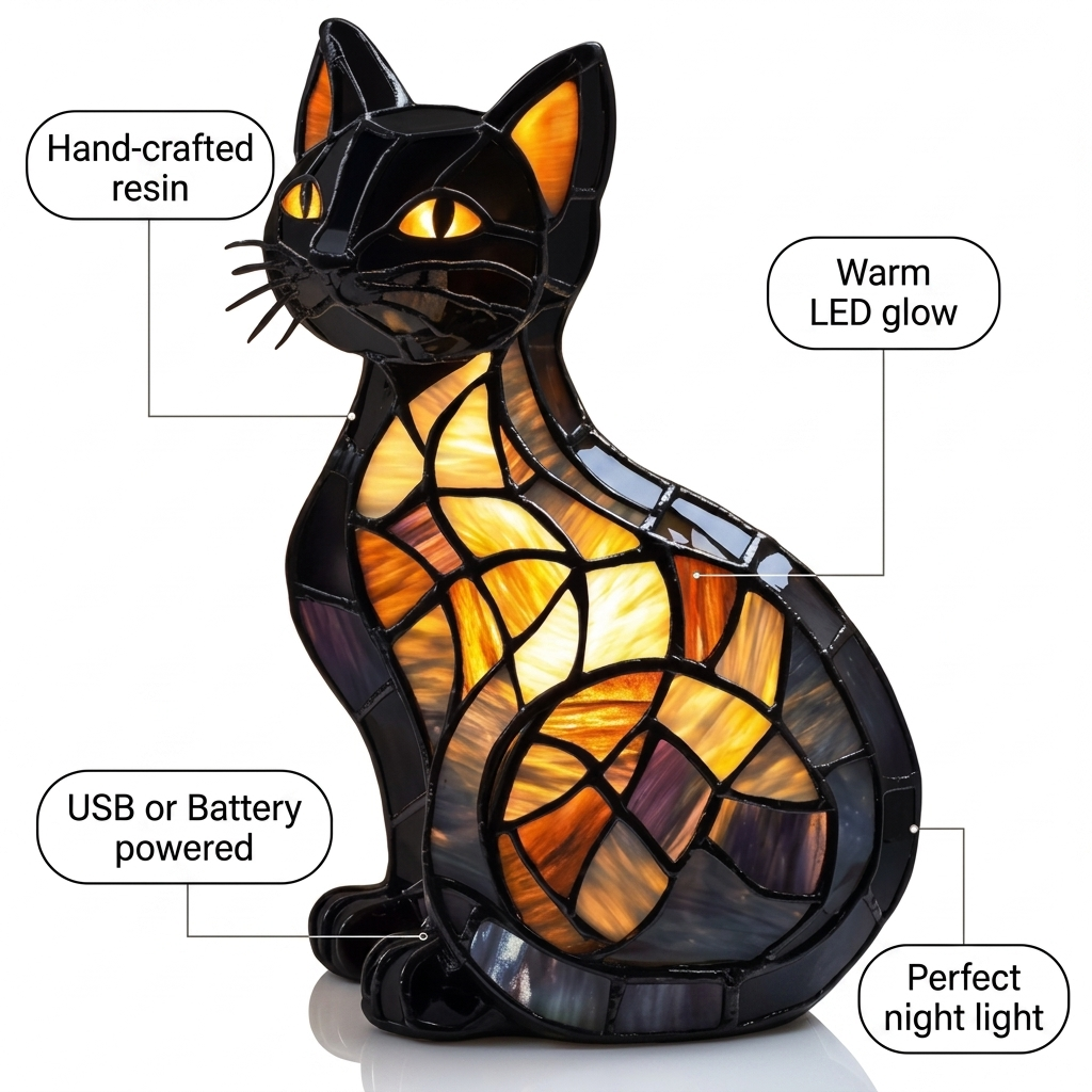 Cat Type B LED Mosaic Night Light - Resin Animal Lamp