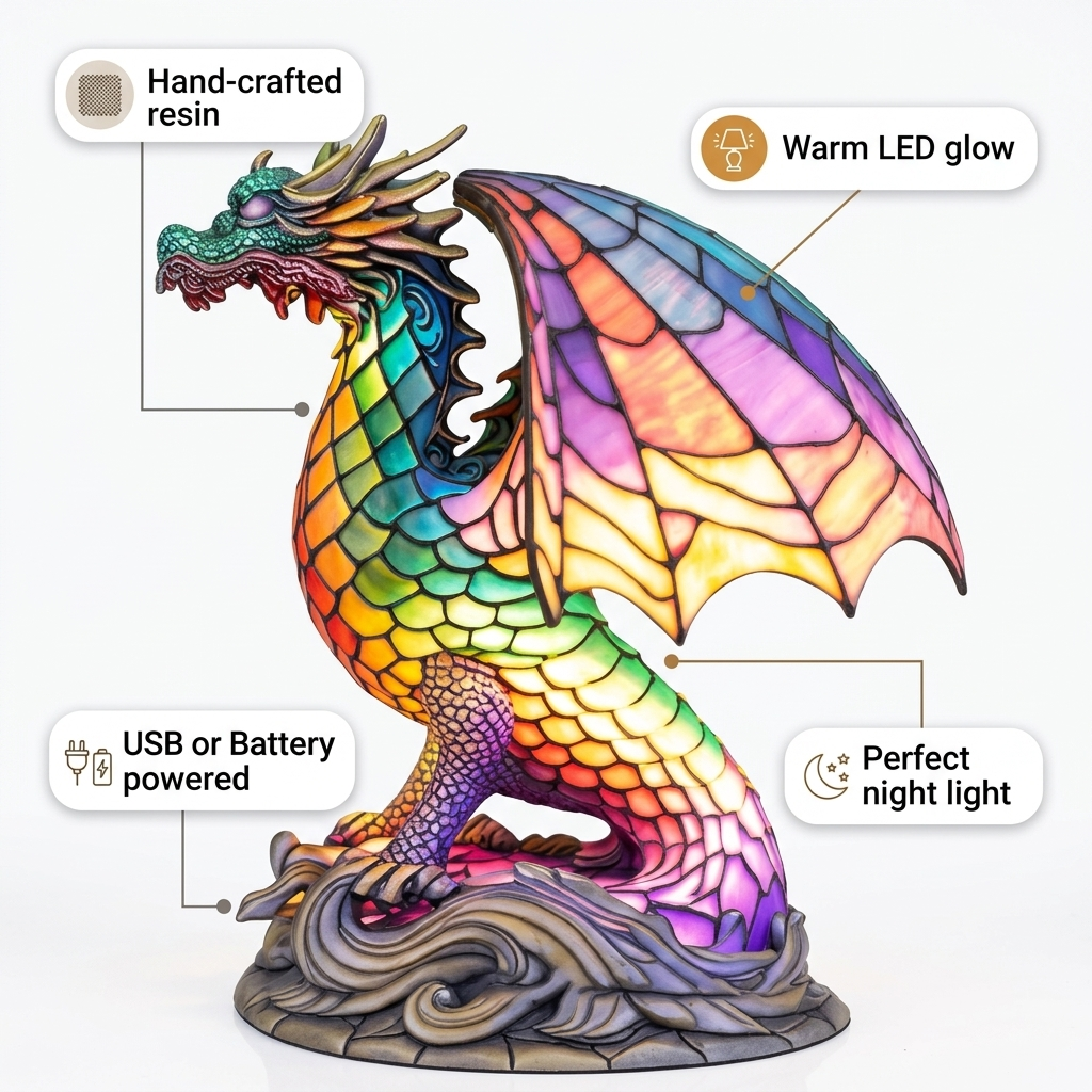 Flying Dragon LED Mosaic Night Light - Resin Animal Lamp