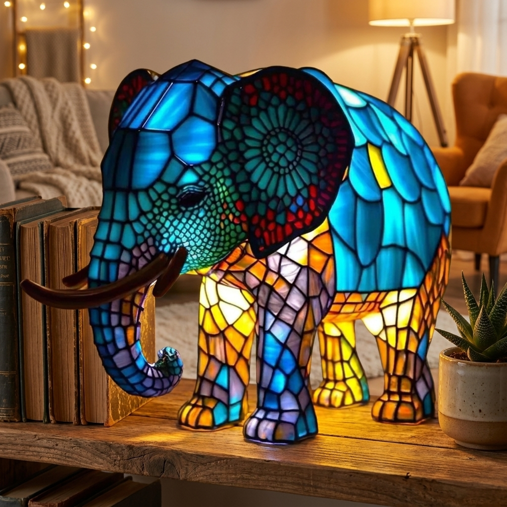 Elephant LED Mosaic Night Light - Resin Animal Lamp