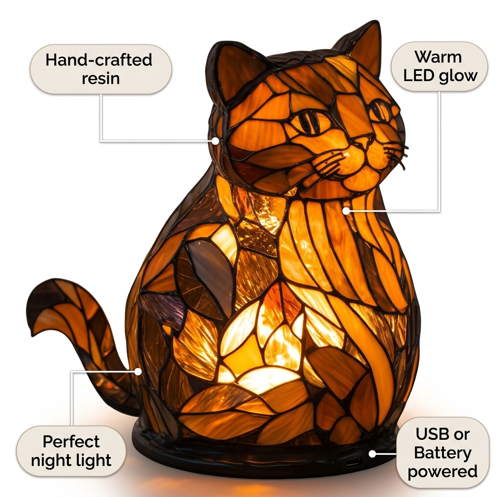 Cat LED Mosaic Night Light - Resin Animal Lamp