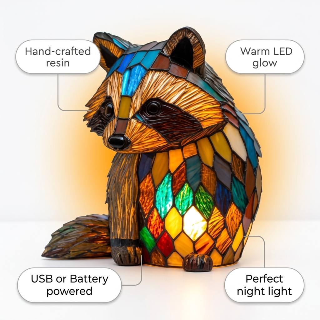 Raccoon LED Mosaic Night Light - Resin Animal Lamp