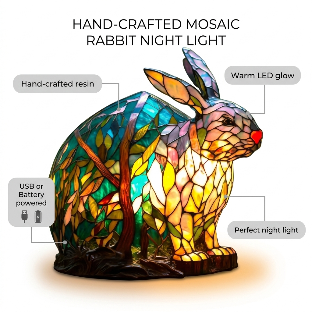 Rabbit LED Mosaic Night Light - Resin Animal Lamp