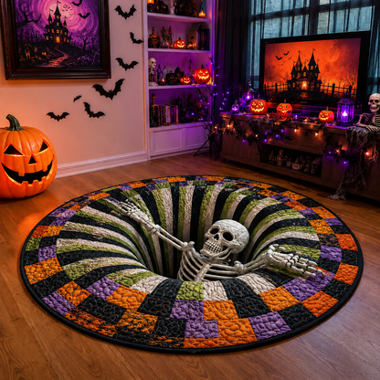 3D Skeleton Vortex Rug Optical Illusion Soft Touch Halloween Decor 0