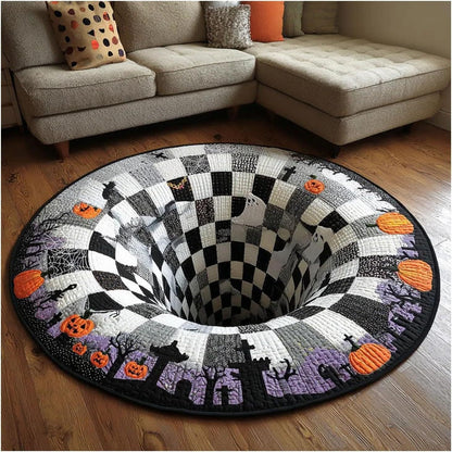 3D Skeleton Vortex Rug Optical Illusion Soft Touch Halloween Decor 1