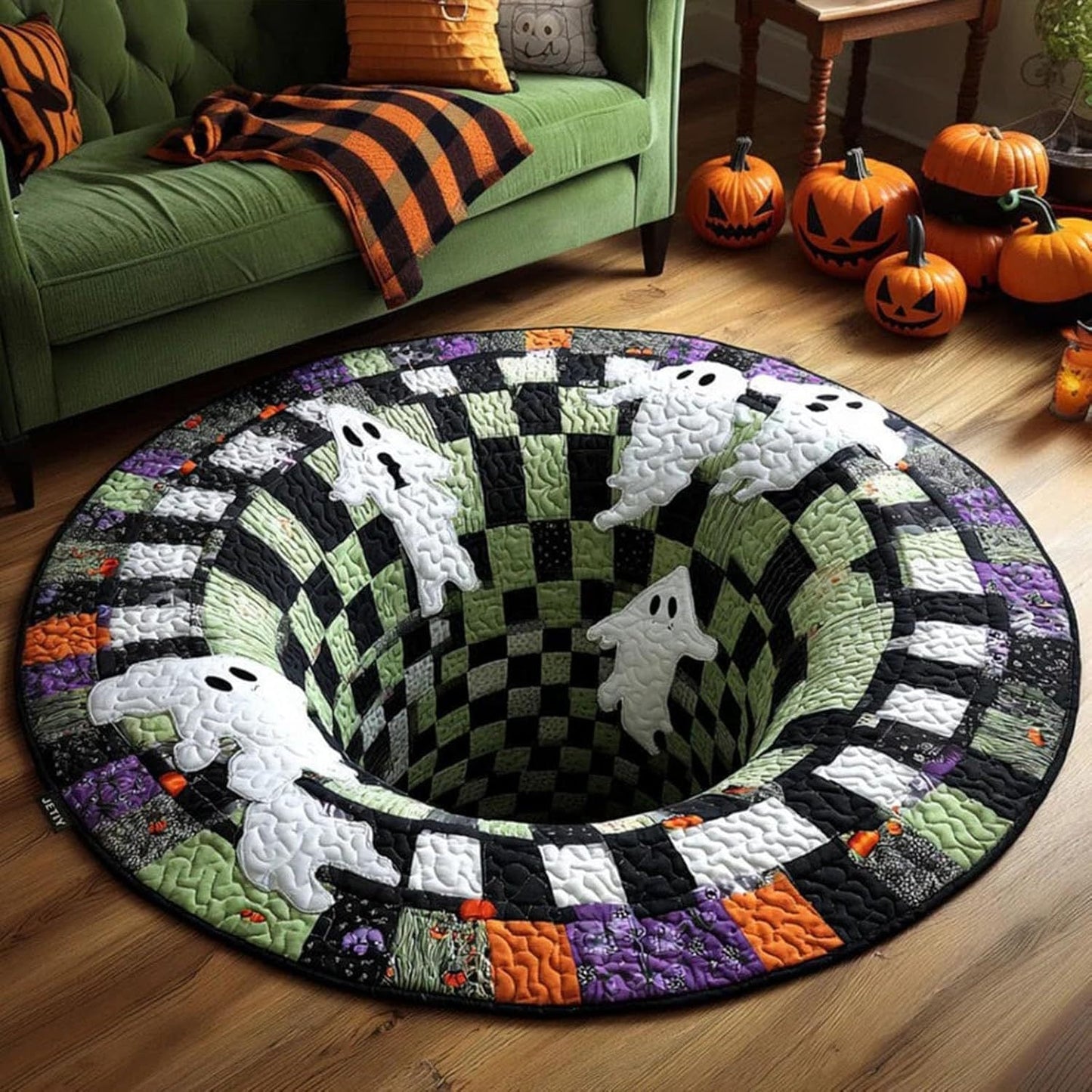 3D Skeleton Vortex Rug Optical Illusion Soft Touch Halloween Decor 11