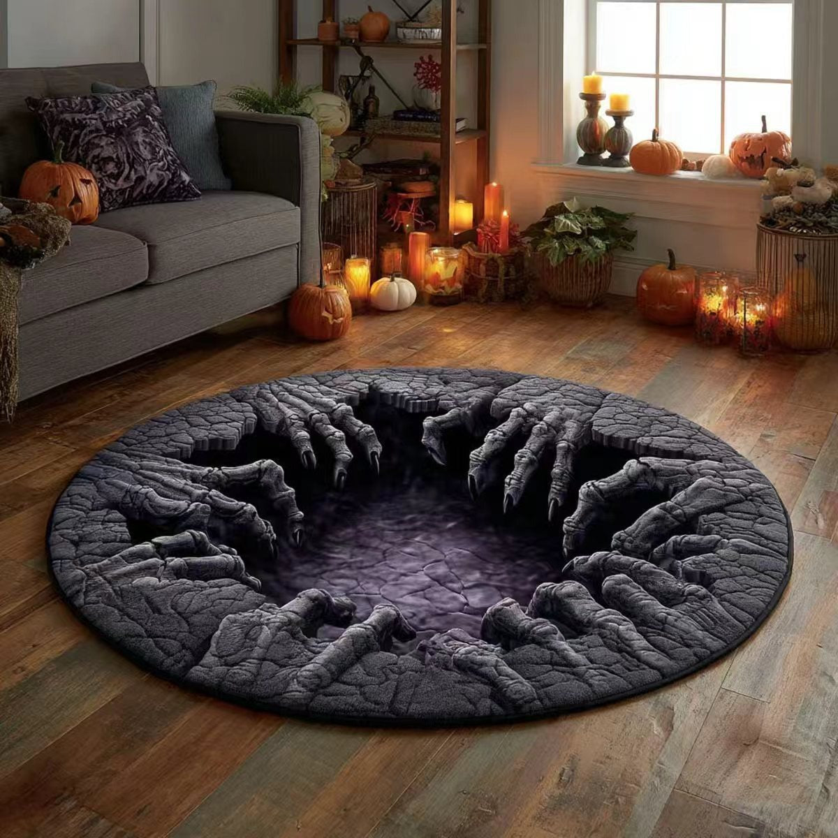 3D Skeleton Vortex Rug Optical Illusion Soft Touch Halloween Decor 3