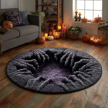 3D Skeleton Vortex Rug Optical Illusion Soft Touch Halloween Decor 3