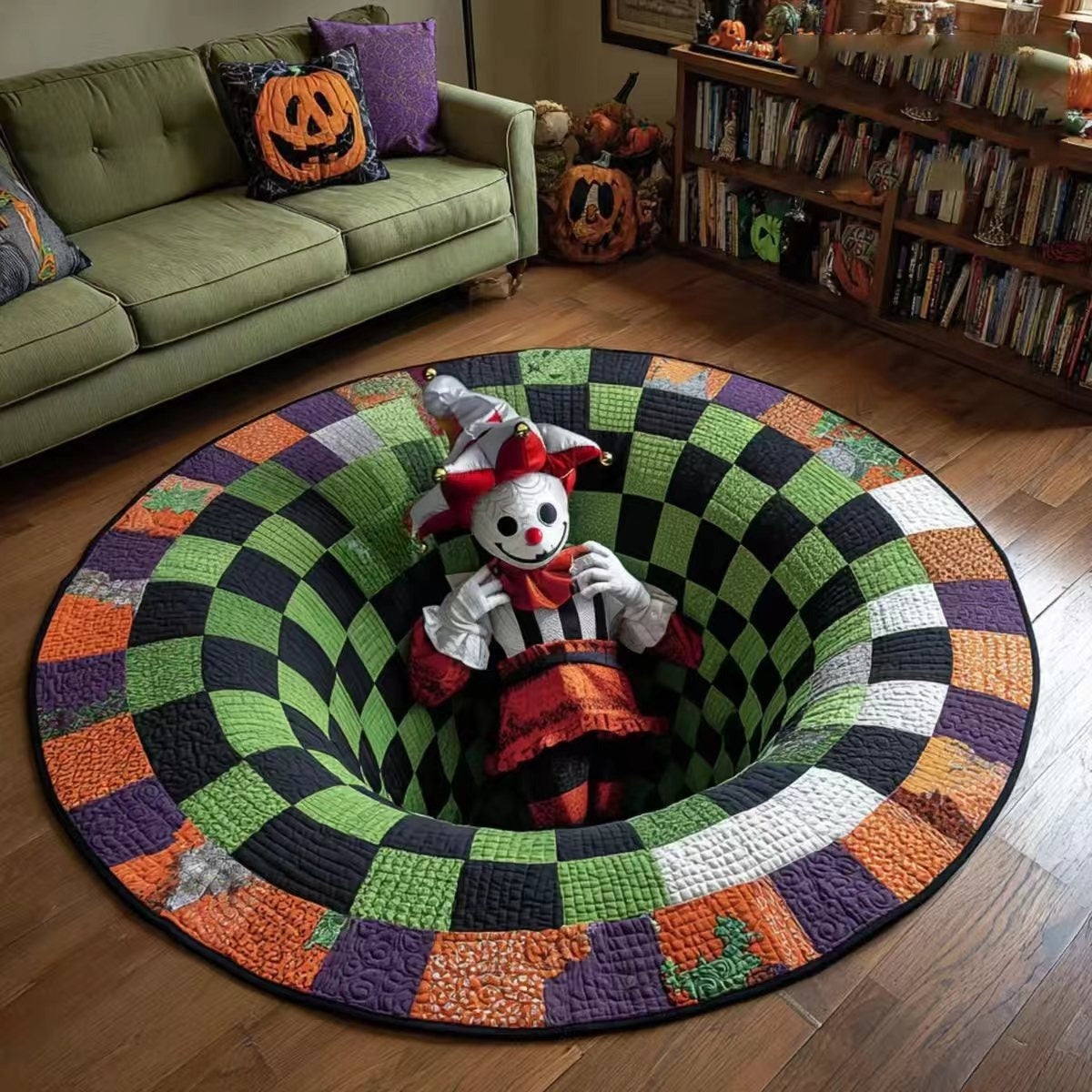 3D Skeleton Vortex Rug Optical Illusion Soft Touch Halloween Decor 4