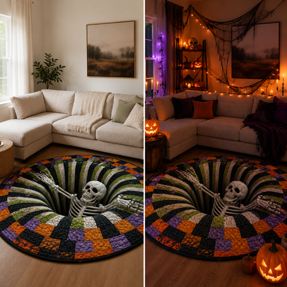 3D Skeleton Vortex Rug Optical Illusion Soft Touch Halloween Decor 5