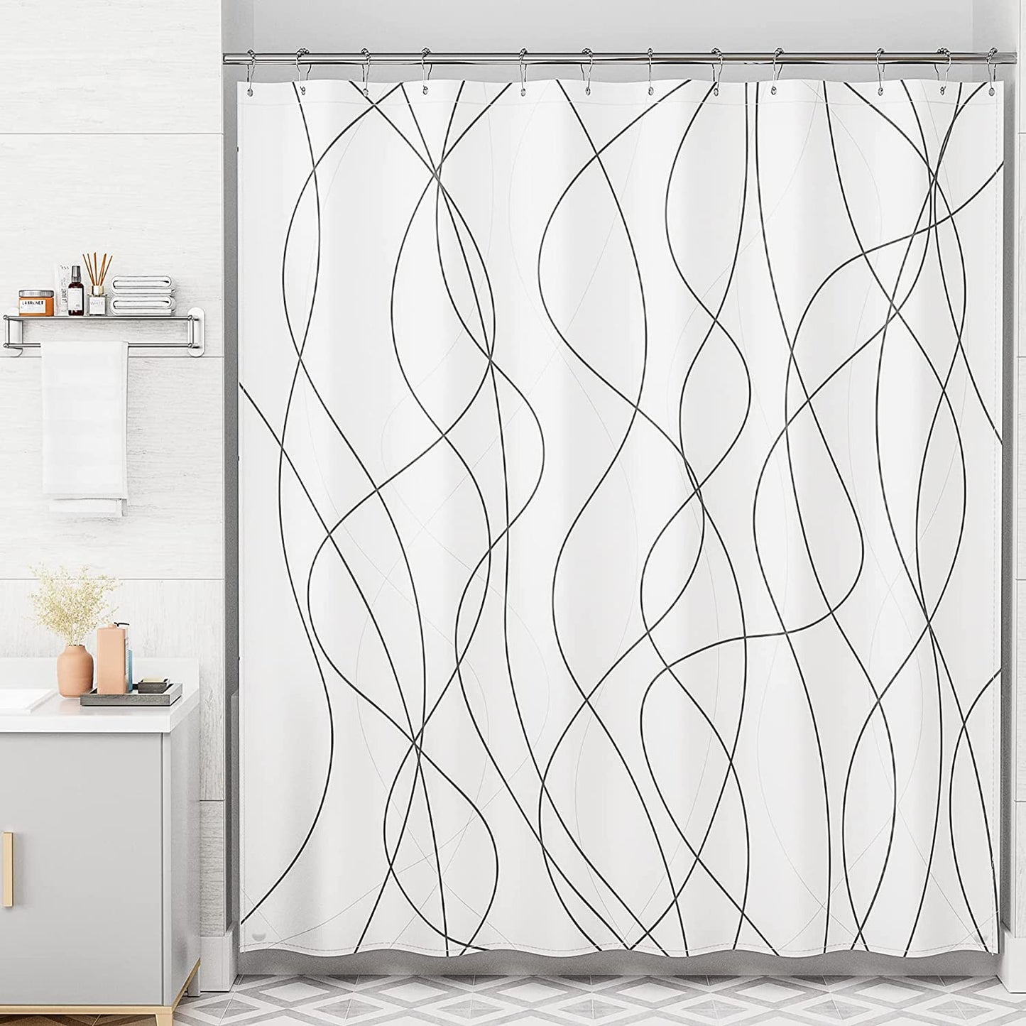 Abstract Design Shower Curtain with Water-Repellent Fabric | Unique Artwork for Stylish Bathroom Upgrade 2