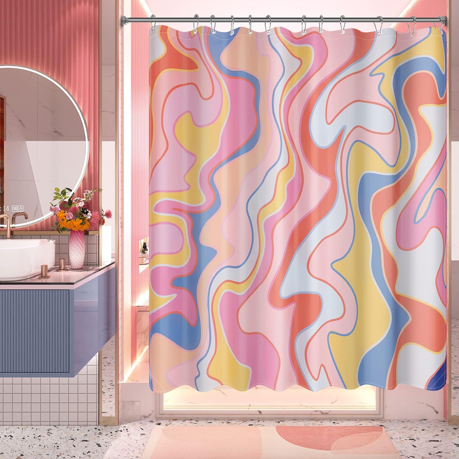 Abstract Design Shower Curtain with Water-Repellent Fabric | Unique Artwork for Stylish Bathroom Upgrade 9