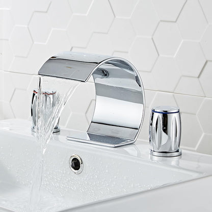 3-hole waterfall bathroom faucet solid brass chrome full view