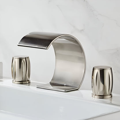 Waterfall faucet 3-hole widespread brushed finish bathroom sink