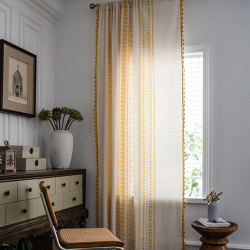 Blackout Curtains Microfiber Embroidered Tassel Light Blocking 0