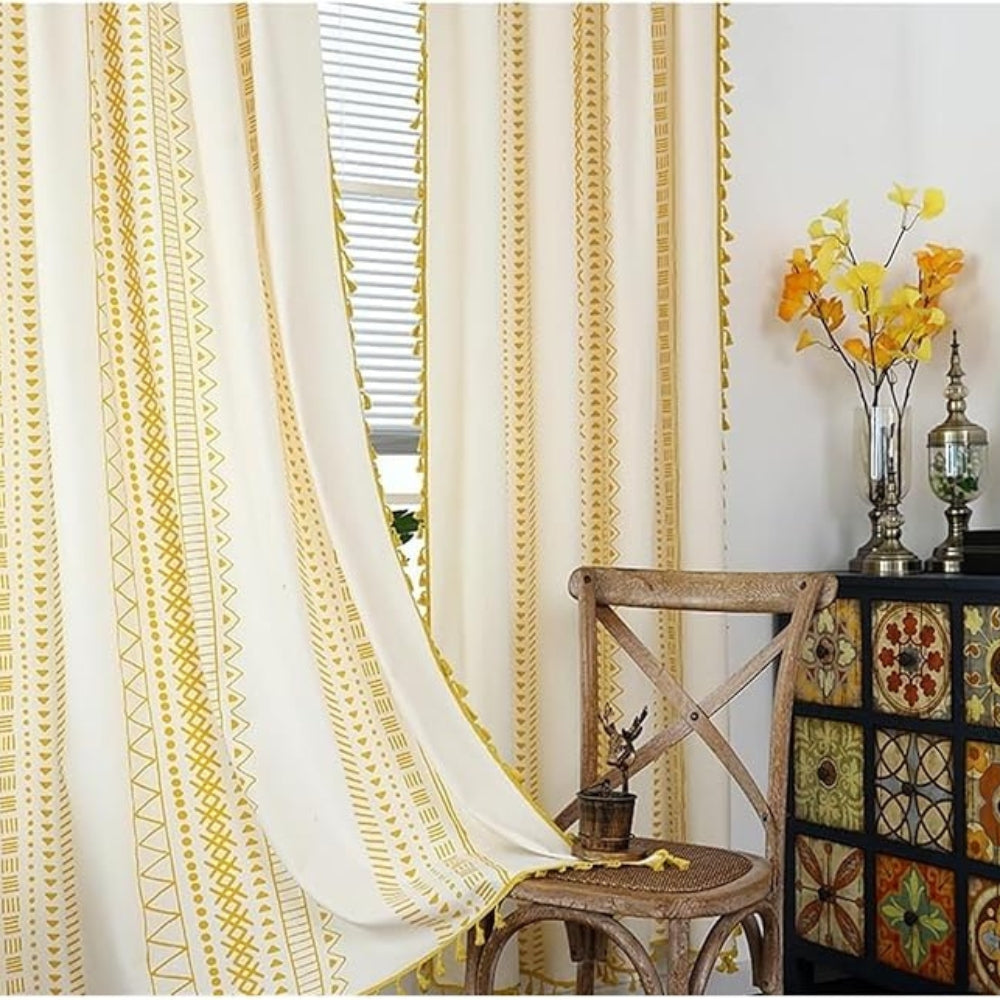 Blackout Curtains Microfiber Embroidered Tassel Light Blocking 1
