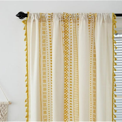 Blackout Curtains Microfiber Embroidered Tassel Light Blocking 3