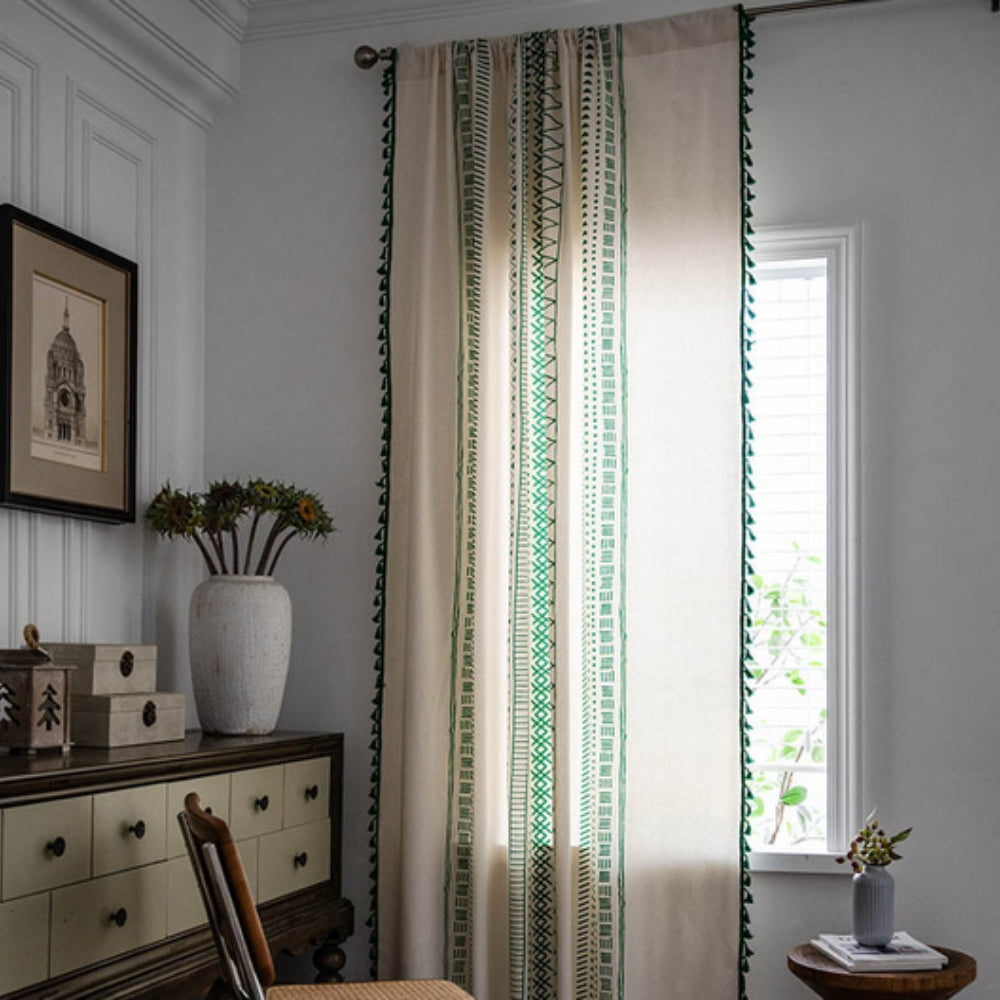 Blackout Curtains Microfiber Embroidered Tassel Light Blocking 4