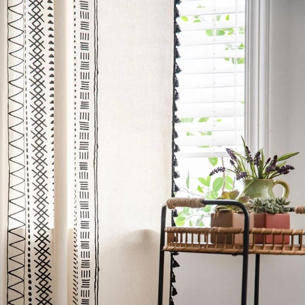 Blackout Curtains Microfiber Embroidered Tassel Light Blocking 5