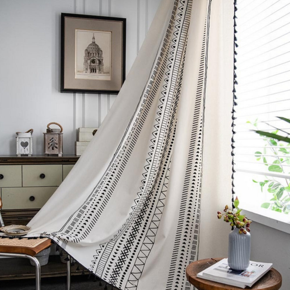 Blackout Curtains Microfiber Embroidered Tassel Light Blocking 6