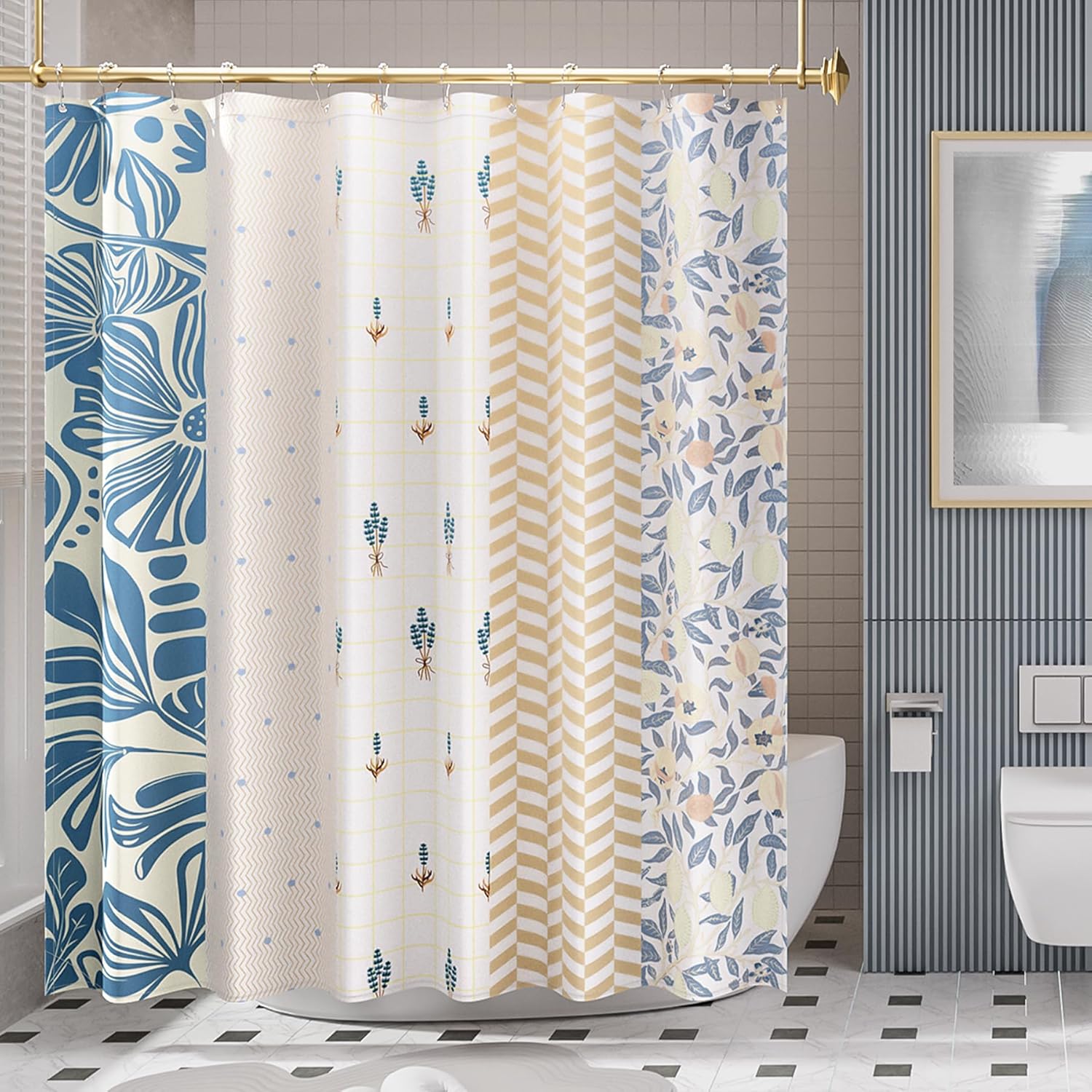 Blossom Serenity | Water-Repellent Shower Curtain with Unique Artwork | Easy-Care Fabric for a Fresh Bathroom Look 0