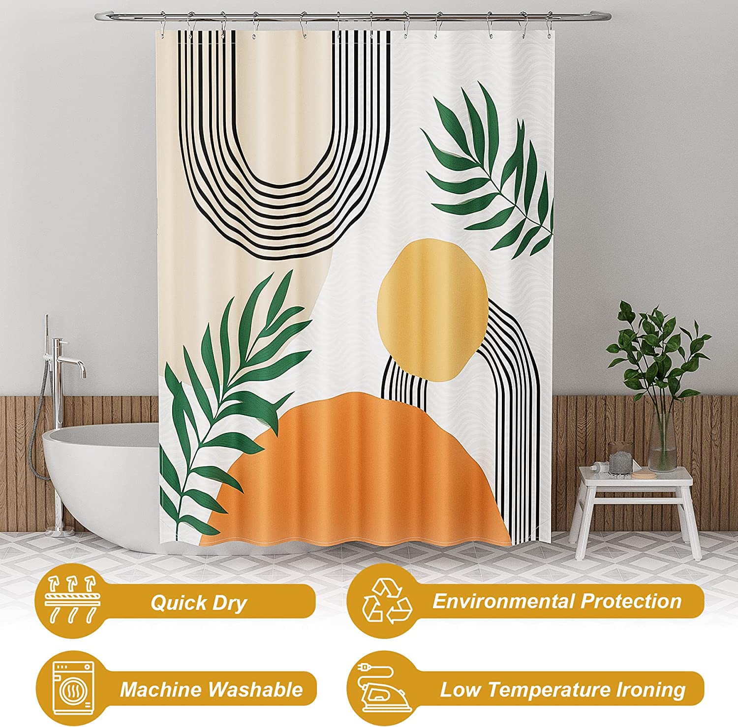 Boho Fall Shower Curtain Set | Water-Repellent Fabric with Unique Designer Patterns for Effortless Bathroom Style 4