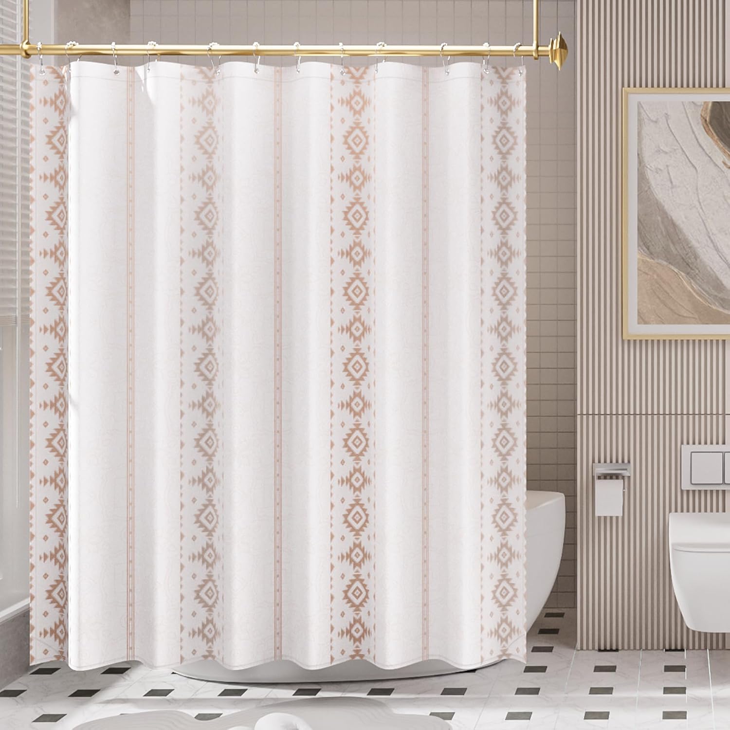 Boho Haven | Shower Curtain with Unique Designer Patterns & Weighted Hem | Water-Repellent Fabric for Easy Maintenance 0
