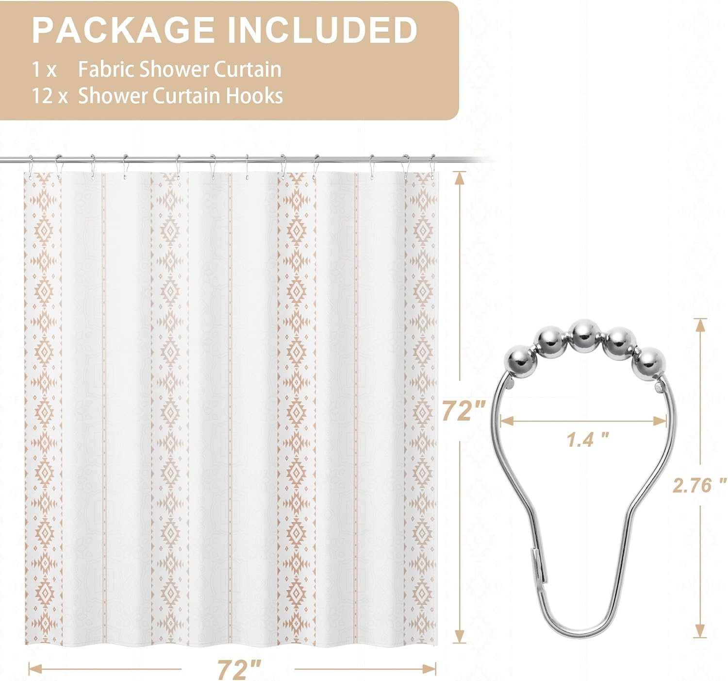 Boho Haven | Shower Curtain with Unique Designer Patterns & Weighted Hem | Water-Repellent Fabric for Easy Maintenance 2