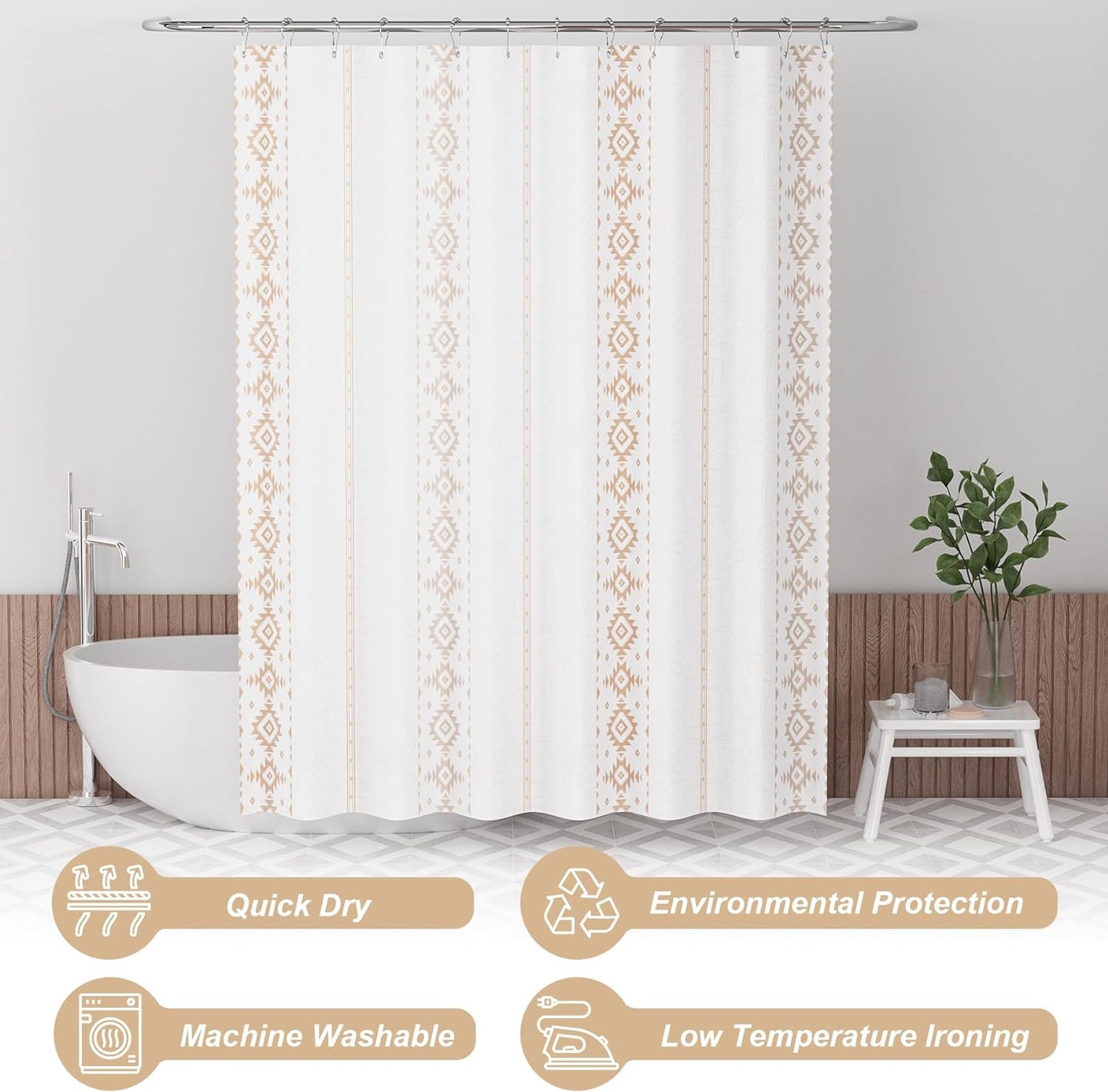 Boho Haven | Shower Curtain with Unique Designer Patterns & Weighted Hem | Water-Repellent Fabric for Easy Maintenance 3