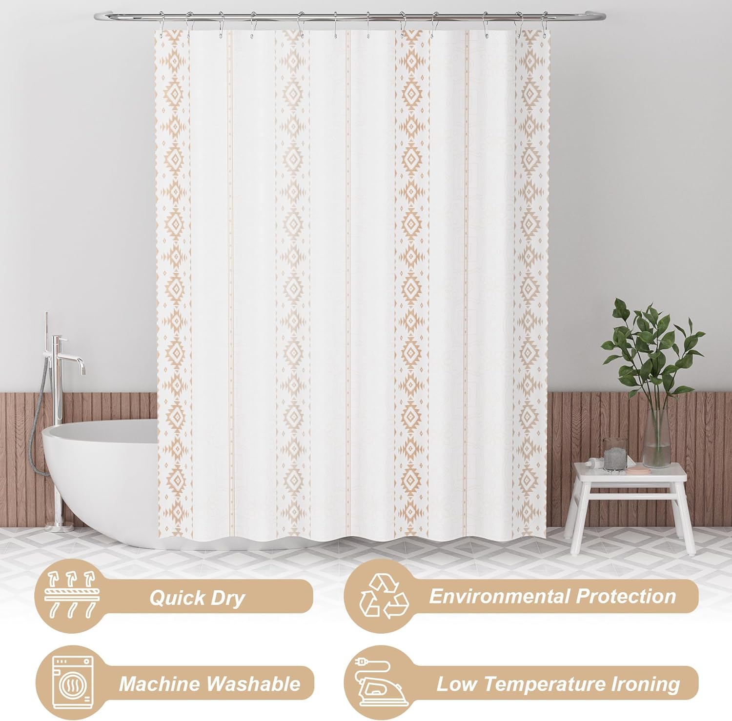 Boho Haven | Shower Curtain with Unique Designer Patterns & Weighted Hem | Water-Repellent Fabric for Easy Maintenance 3