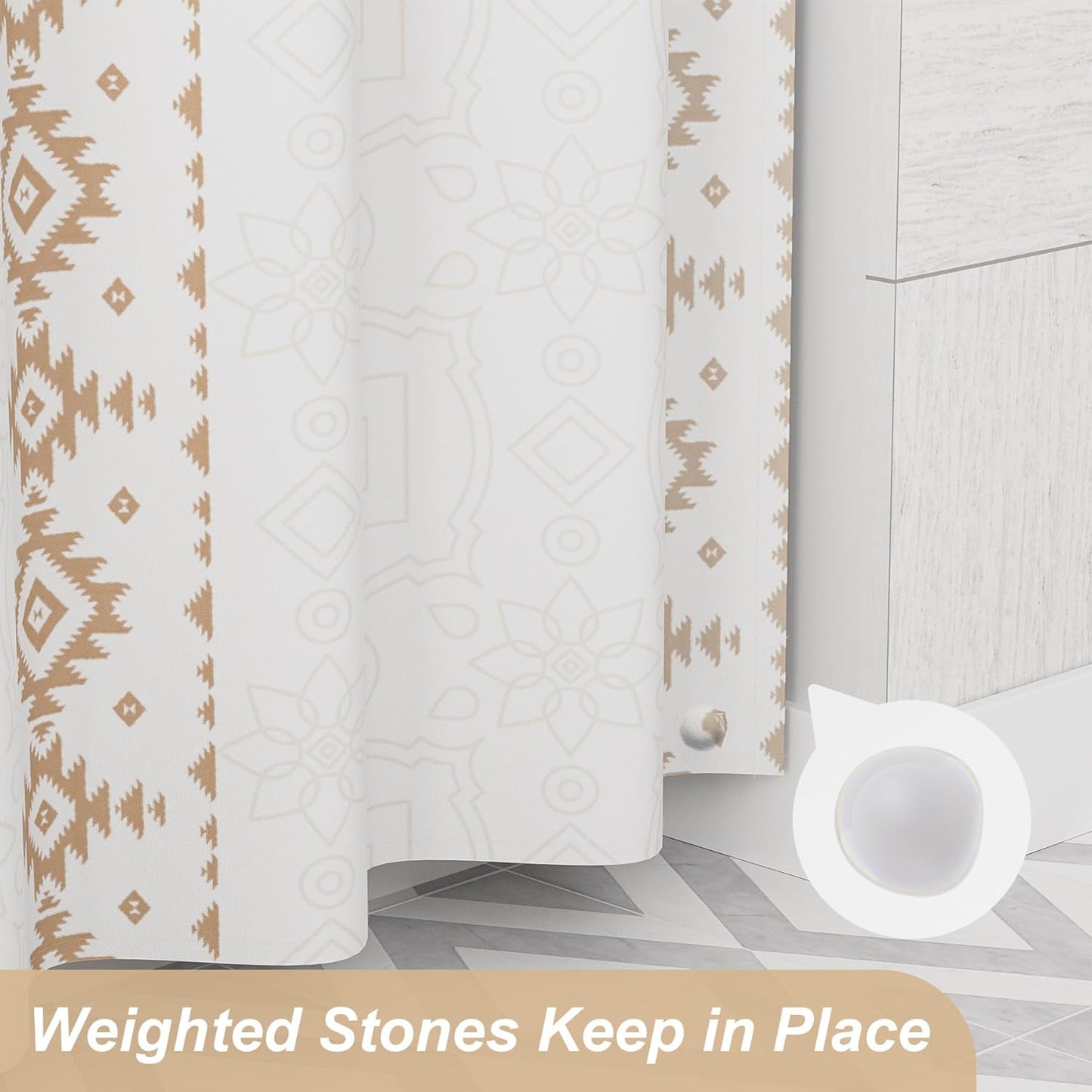 Boho Haven | Shower Curtain with Unique Designer Patterns & Weighted Hem | Water-Repellent Fabric for Easy Maintenance 6