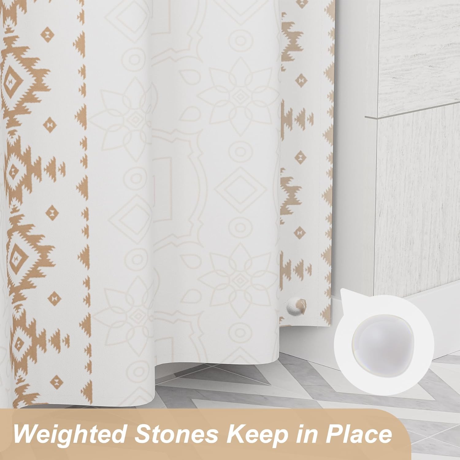 Boho Haven | Shower Curtain with Unique Designer Patterns & Weighted Hem | Water-Repellent Fabric for Easy Maintenance 6