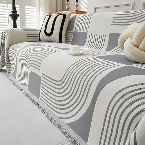 Boho Sofa Cover Wavy Stripe Soft Chenille Reversible Design 0