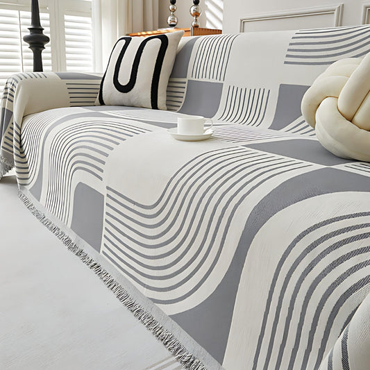 Boho Sofa Cover Wavy Stripe Soft Chenille Reversible Design 0