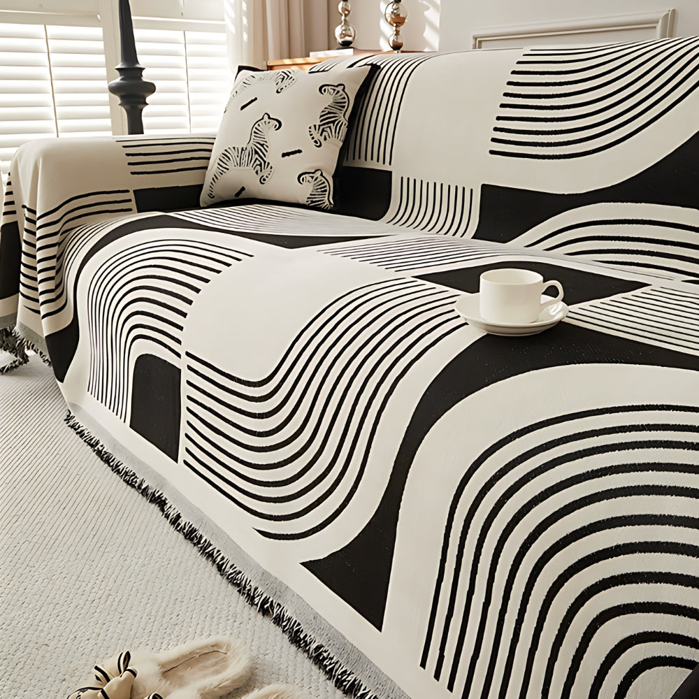 Boho Sofa Cover Wavy Stripe Soft Chenille Reversible Design 2